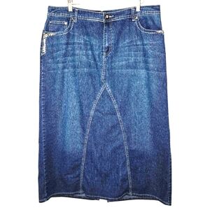 Vintage Cato Midi Jean Skirt Size 16W Blue Denim Bling Western Festival